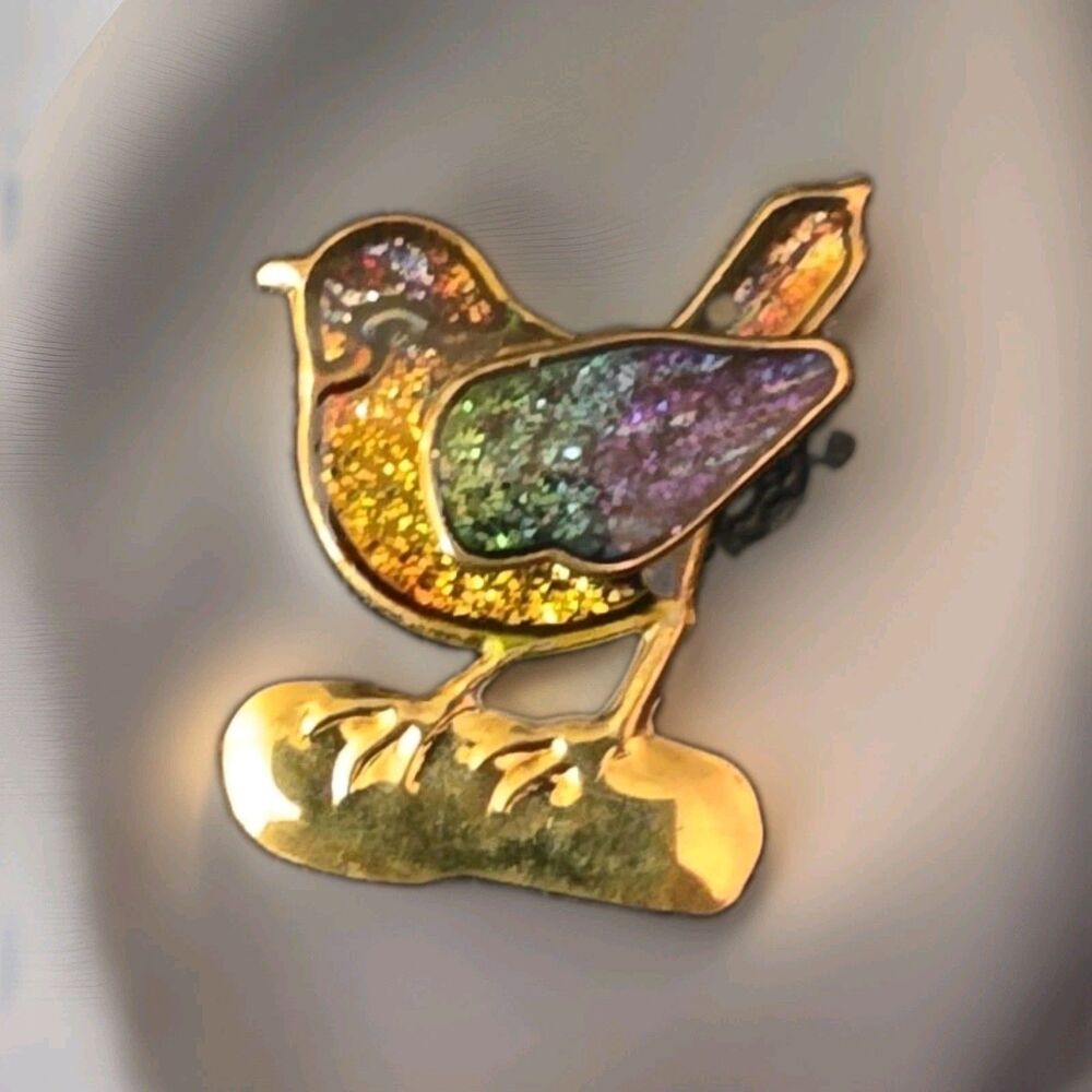 Gold Tone Multicolor Enamel Bird Brooch Pin Birds Theme Metal No Stone